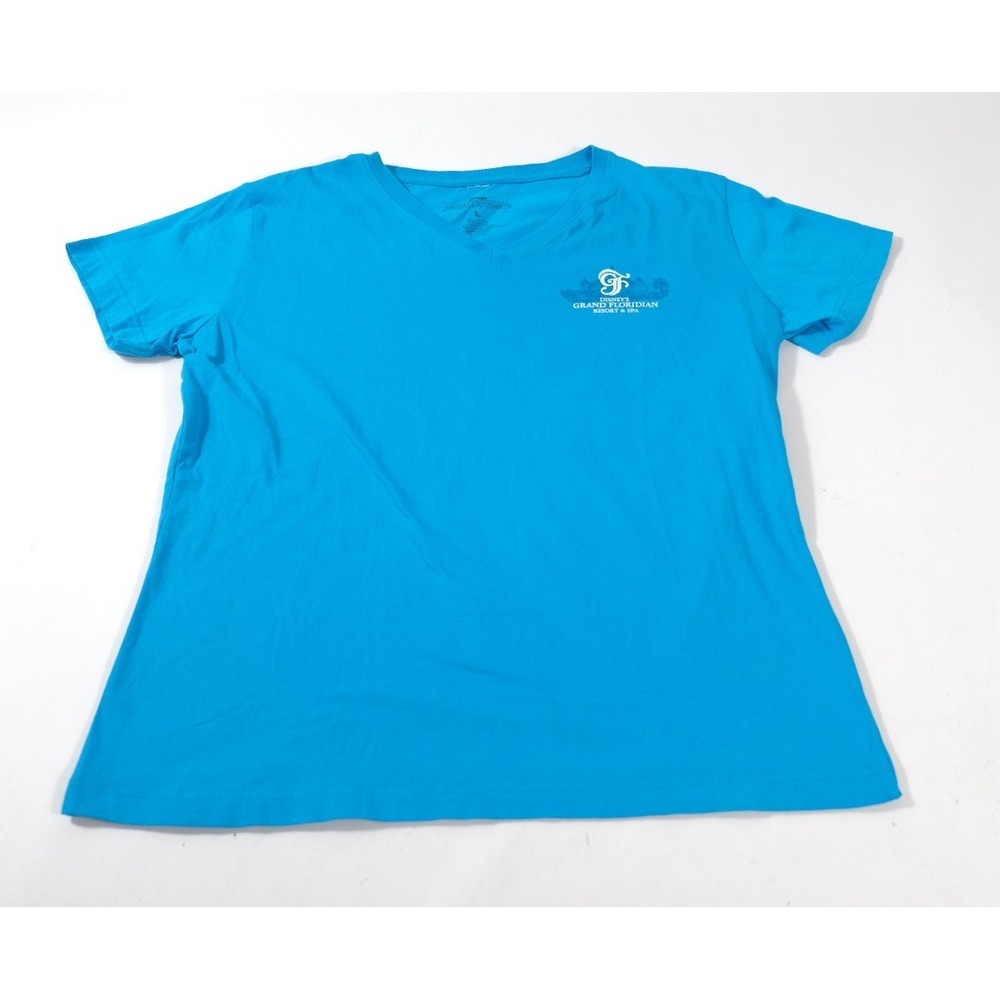 Disney T-Shirt Womens L Blue Grand Floridian Resort  V-Neck Cotton Short Sleeve